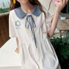 Flower Short-sleeve A-line Shirt Dress