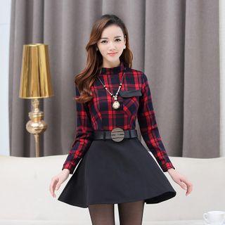 Plaid Mock Two-piece A-line Dress