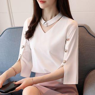 Slit-sleeve Choker Blouse