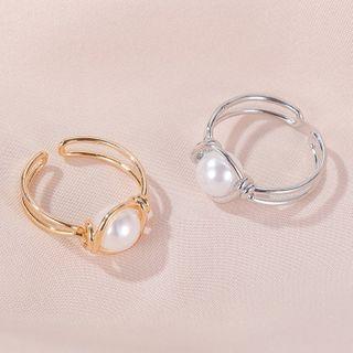 Faux Pearl Alloy Knot Open Ring