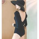 Long-sleeve Ruffled Open Back Swimsuit