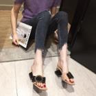 Round Buckle Contrast Color Chunky Heel Slide Sandals