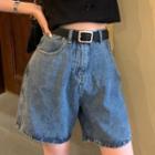 High-waist Washed Straight Leg Loose Fit Wide Leg Shorts