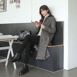 Plaid Wool Blend Zip-up Jacket