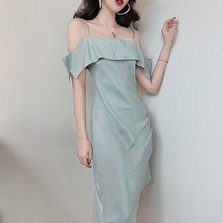 Spaghetti Strap Cold-shoulder Midi Dress As Shown In Figure - One Size