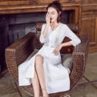 3/4-sleeve Perforated Midi Sundress