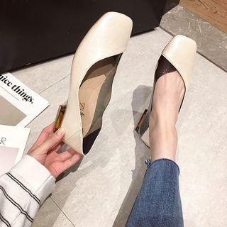 Faux Leather Low Heel Square Toe Pumps