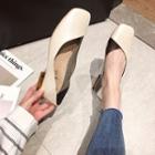 Faux Leather Low Heel Square Toe Pumps