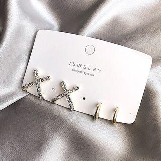 Set Of 2: Stud Earring 925 Silver - One Size