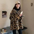 Leopard Print Faux Shearling Jacket Leopard - Coffee - One Size