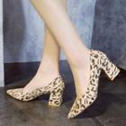 Plain / Leopard Print Chunky-heel Pumps