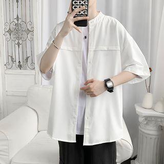 Elbow-sleeve Collarless Shirt