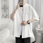 Elbow-sleeve Collarless Shirt