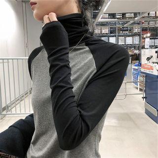 Turtleneck Contrast Long-sleeve T-shirt