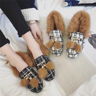 Faux-fur Trim Plaid Flats