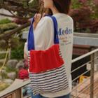 Contrast-flap Stripe Pleated Knit Shopper Bag