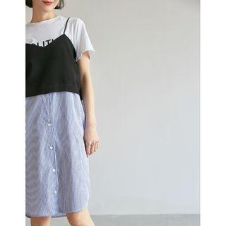 Pinstripe Panel Spaghetti Strap Dress