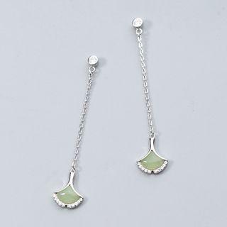 925 Sterling Silver Cat Eye Stone Dangle Earring 1 Pair - Green - One Size