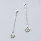 925 Sterling Silver Cat Eye Stone Dangle Earring 1 Pair - Green - One Size
