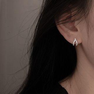 925 Sterling Silver Rhinestone Wishbone Stud Earring 1 Pair - Silver - One Size