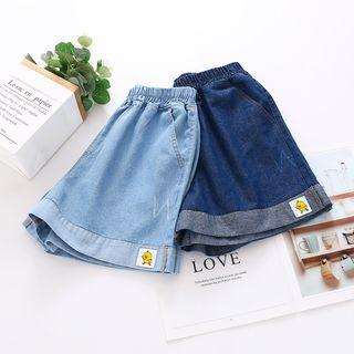 Duck Embroidered Wide Leg Denim Shorts