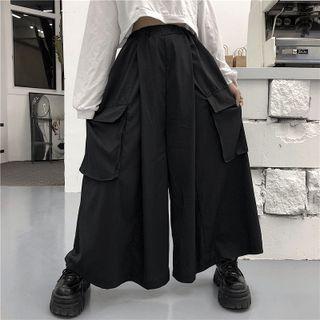 Cargo Pocket Wide-leg Pants Black - One Size