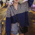 Color Block Plaid Shirt As Shown In Figure - One Size