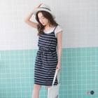 Elastic Waistline Horizontal Stripes Sleeveless Dress