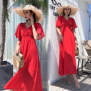 Short-sleeve Maxi A-line Sundress
