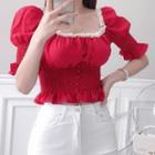 Lace Trim Short-sleeve Blouse Red - One Size