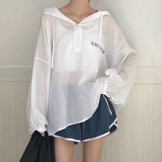 Long-sleeve Lettering Hooded Top / Contrast Trim Shorts
