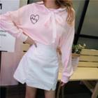 Set: Sailor Collar Heart Print Sweatshirt + Mini A-line Skirt