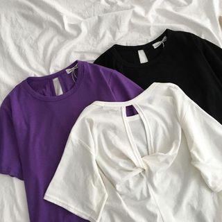 Short-sleeve Open Back Knotted T-shirt