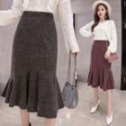 Ruffle Hem Knit Midi Straight-fit Skirt