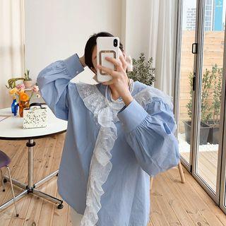 Sailor-collar Lace-trim Frilled Blouse