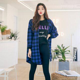 Lettering-patch Gingham Loose-fit Shirt