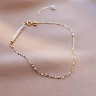 Freshwater Pearl Alloy Anklet Anklet - Chain - Freshwater Pearl - Gold & White - One Size