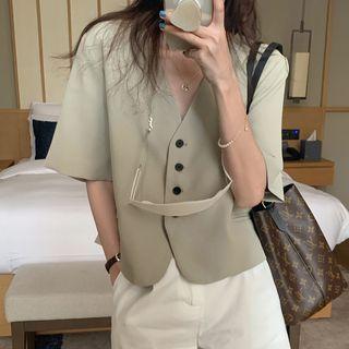 Short-sleeve Blazer Grayish Green - One Size