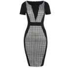 Plaid Panel Short Sleeve Pencil Dress