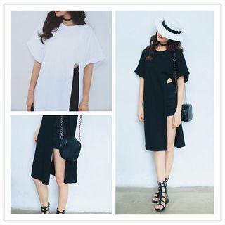 Plain Side Slit Short Sleeve T-shirt Dress