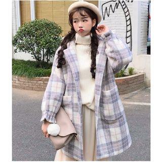 Plaid Hooded Single Breasted Coat
