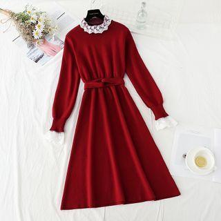 Lace Collared Midi Sweater Dress