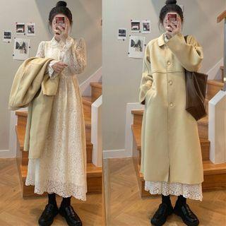 Long-sleeve Lace Midi A-line Shirtdress / Long Button Coat