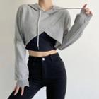 Long-sleeve Asymmetrical Bottom Cropped Hoodie