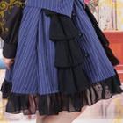 Striped Mesh Trim A-line Midi Skirt