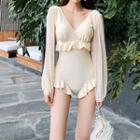Lace Sleeve Ruffle Swimsuit