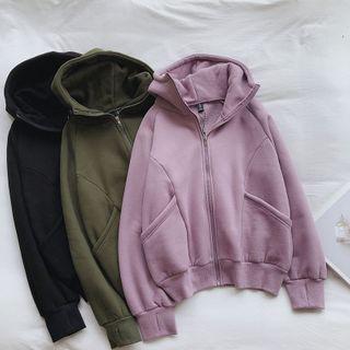 Long-sleeve Plain Zip-hoodie