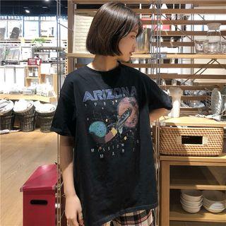 Short-sleeve Printed T-shirt / Plaid Wide Leg Pants