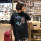 Short-sleeve Printed T-shirt / Plaid Wide Leg Pants