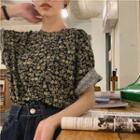 Short-sleeve Floral Top Floral - Khaki & Black - One Size
